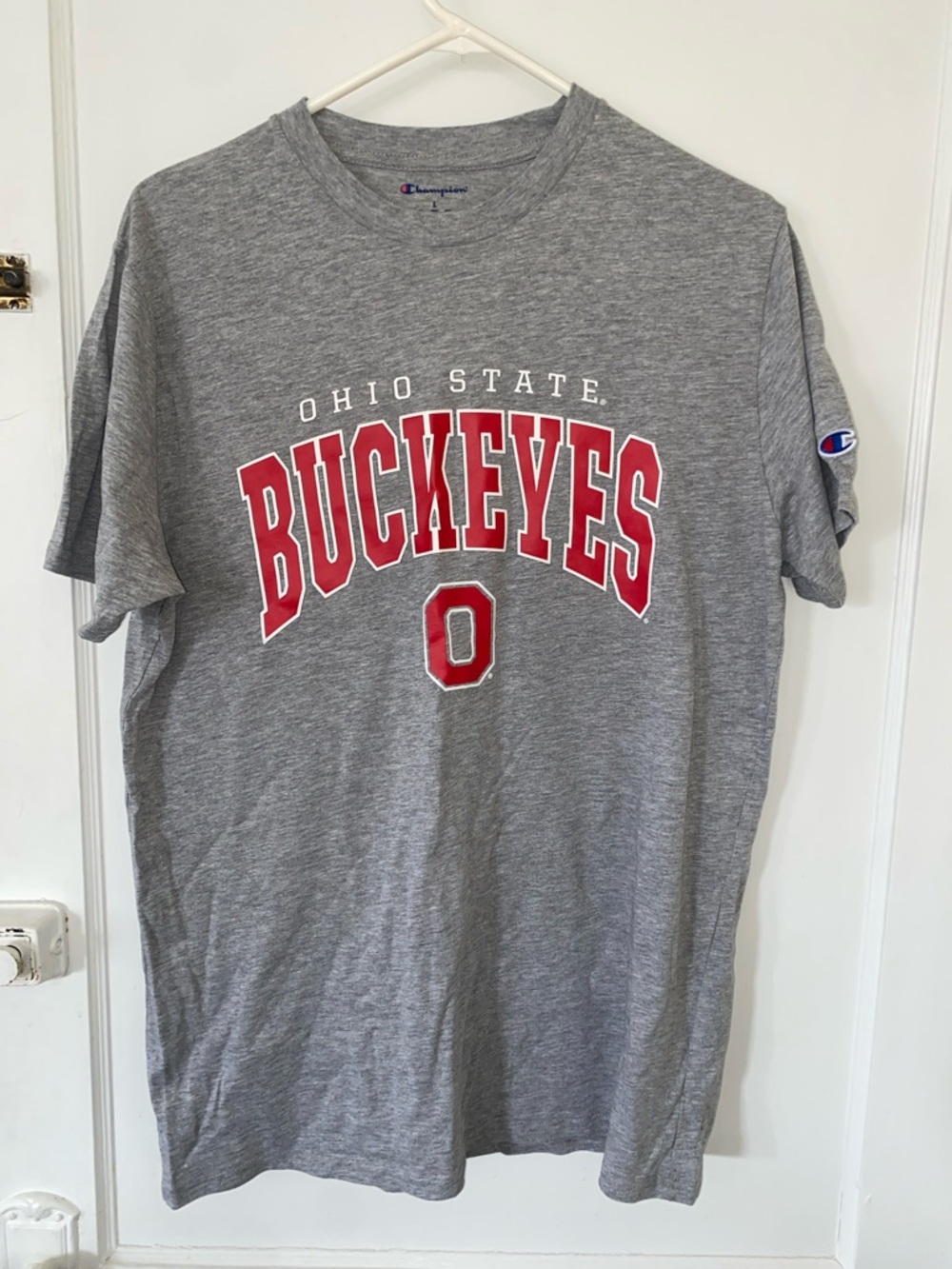Champion Gray T-Shirt with Red Buckeyes Print
